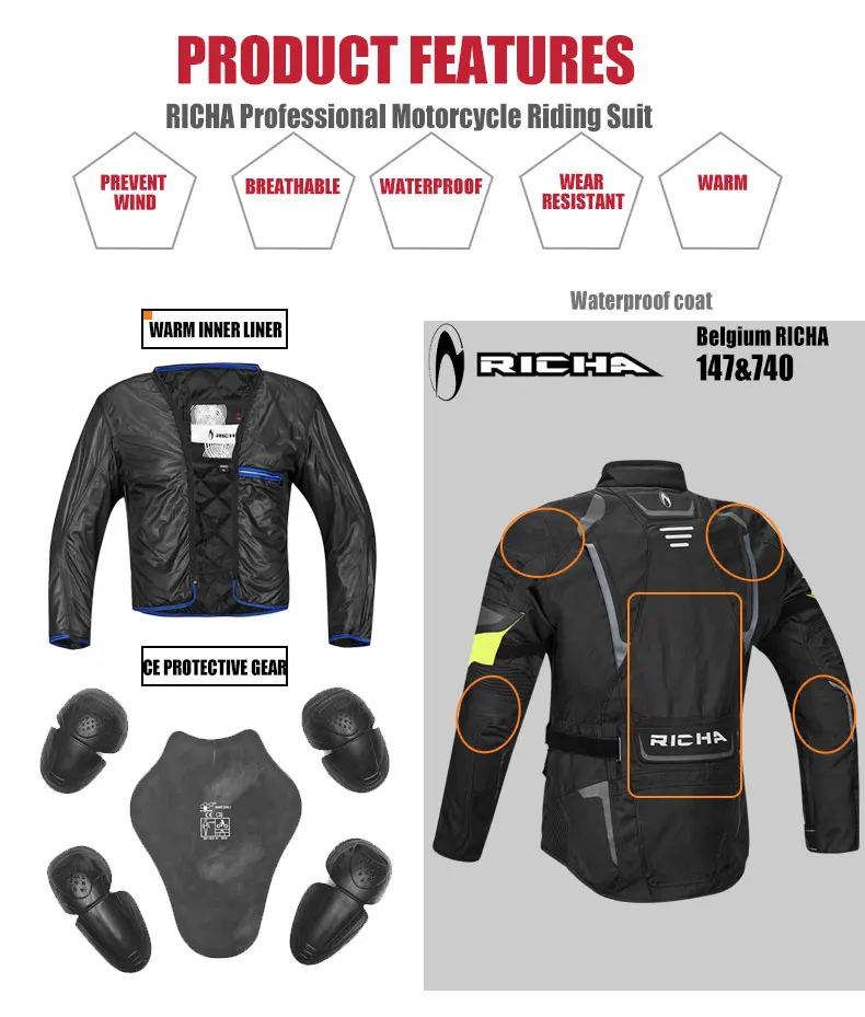 RICHA Motocross Protect  Gear Winter Motorcycle Jacket Waterproof Racing Pants 
