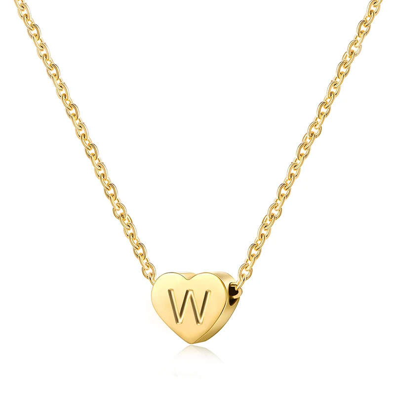 316L A-Z из нержавеющей стали, первоначальное ожерелье с кулоном и буквой для женщин сердце золотистого цвета ожерелье на шею индивидуальный подарок ювелирных изделий - Окраска металла: W