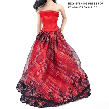 

Custom 1/6 Scale Clothing Accessories Evening Dress Red Tee lattice Lace Wedding dress D7 Fit 12"Female Action Figure Toys Doll