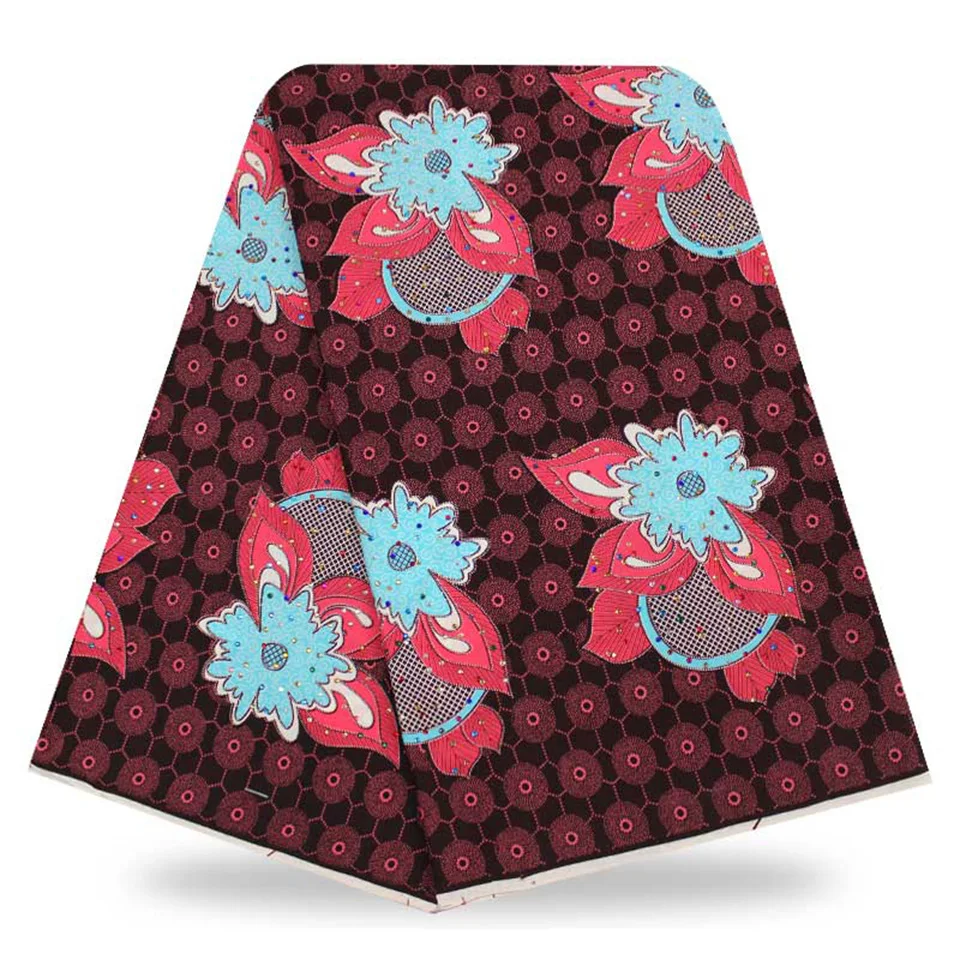 

Embellished African Wax Print Fabric,African Fabric Ankara with Crystal rhinestones 6yards YBGTZ-178
