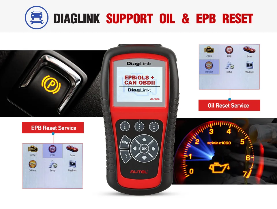 Autel Diaglink OBDII EOBD полный Системы Авто Бортовая Система диагностики 2 автомобиль код читателя как MD802 OBD2 масло сканера сброса EPB PK MD805