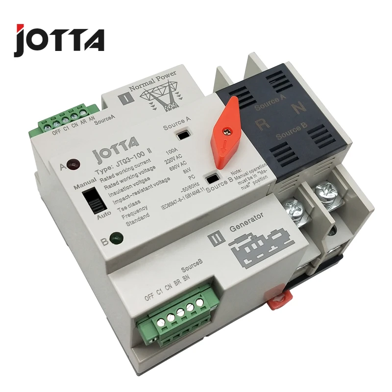 Skup Jotta W2R 2P 110 V 220 V Mini ATS automatyczny przełącznik transferu 100A 2P elektryczny przełącznik przetworników, przełączniki podwójny wyłącznik zasilania typ szyny Din