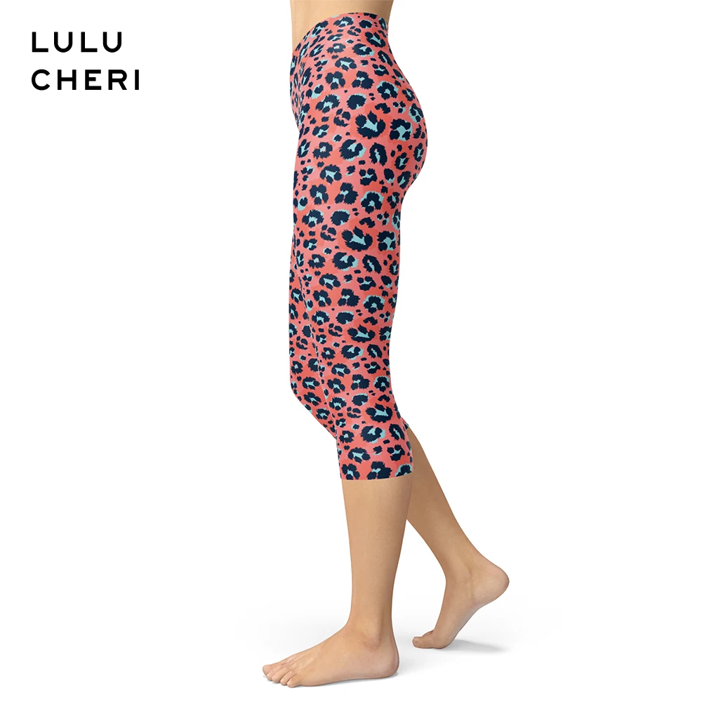 

2019 Summer Leopard Printed Capris Women Pink Blue Sexy Brushed Buttery Soft Milk Breathable Elastic Trousers Fitness Leggings