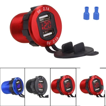 

Dual USB With voltmeter display charger Modified RV motorcycle car charger General 12-30V Aluminum alloy Car charger