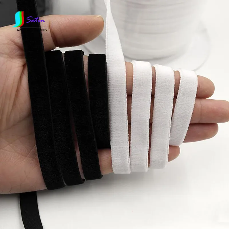 

1CM/10MM Width White and Black Single-sided Velvet Elastic Band,Sewing DIY Material Underwear Bra Elastic Shoulder Strap S0231L
