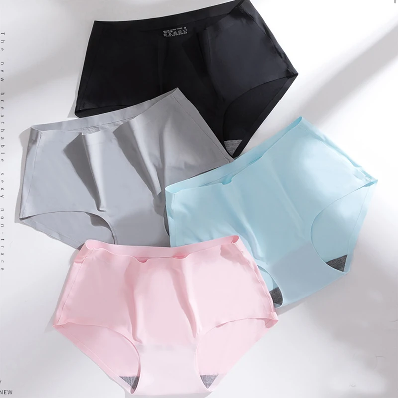

2019 New Traceless Ice Silk Panties Female Large Size One-piece Ice Silk Cotton Mid-rise Sexy Underwear New Underwear
