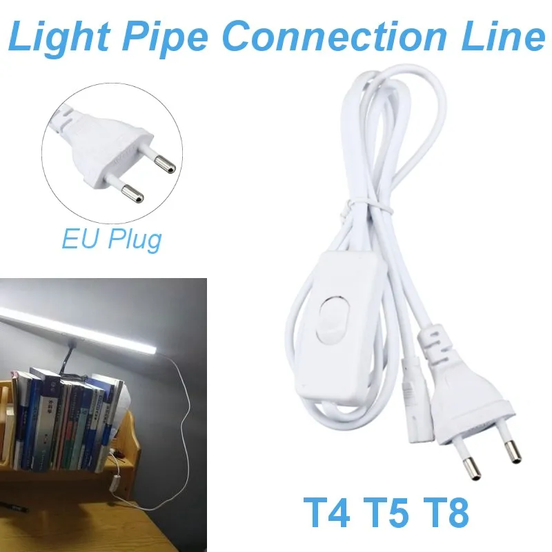 Smuxi T4/T5/T8 светильник соединительная линия/удлинитель источника питания с выключателем, штепсельная вилка европейского стандарта, светодиодный разъем 130 см