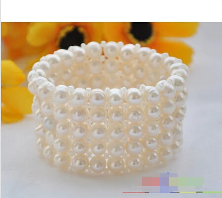 

Stretch 5row 7.5" 8mm white round freshwater pearl bracelet Noble style Natural Fine jewe Fast (D) SHIPPING