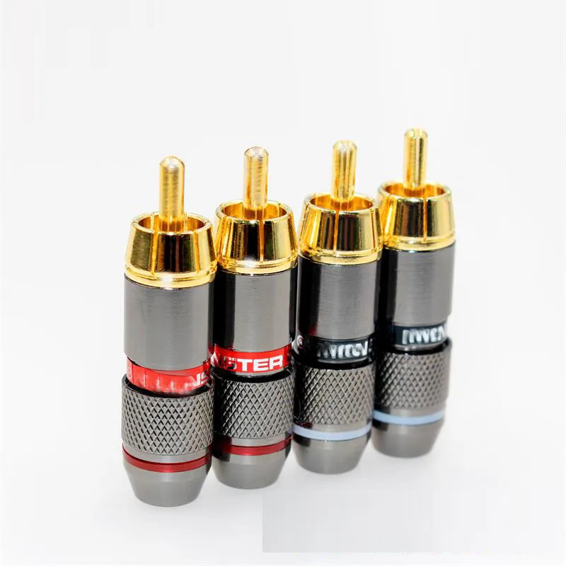 

Hifi 8Pcs RCA Plug Gold Plated 6mm Male Double Self-Locking Lotus Wire Connectors Audio Adapter