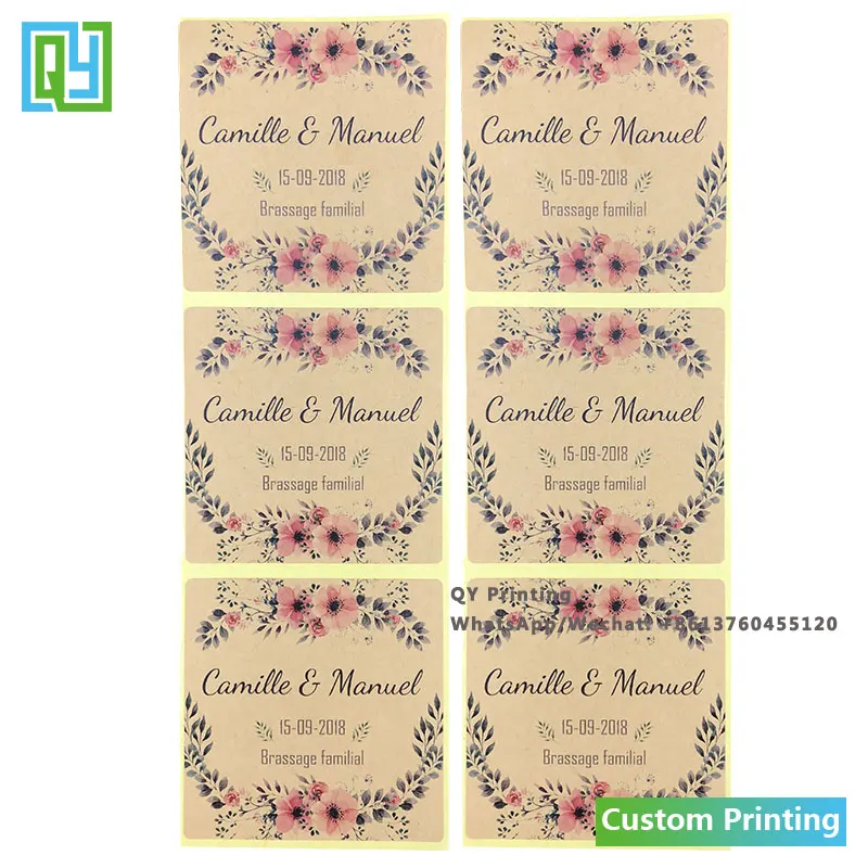 1000pcs 70x70mm 무료 배송 사용자 정의 인쇄 크래프트 종이 테이프 식품 포장 레이블 꿀 병 레이블 결혼 선물 감사 물개