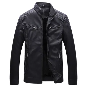 

New Autumn and winter high-end men's leather jacket motorcycle Plus velvet windproof men's coat PU leather Stand collar