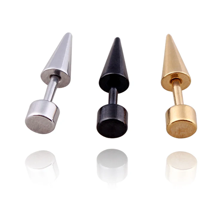 Fashion Punk Spike Screw Earrings Silver Gold Black Stainless Steel