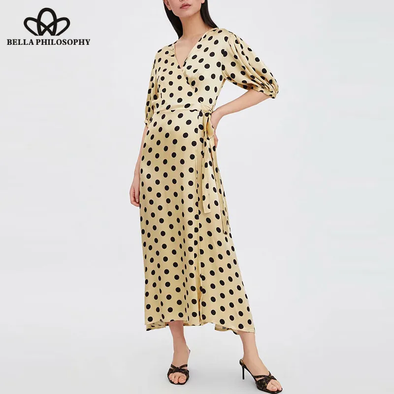 Женское винтажное платье в горошек Wonder Spring длинное макси с коротким пышным