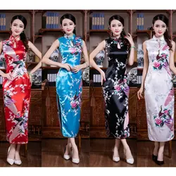 Специальное предложение китайский traditionalwomen, район Длинные Cheongsam Винтаж капель Qipao платье с принтом цветок Размеры S M L XL XXL 011409