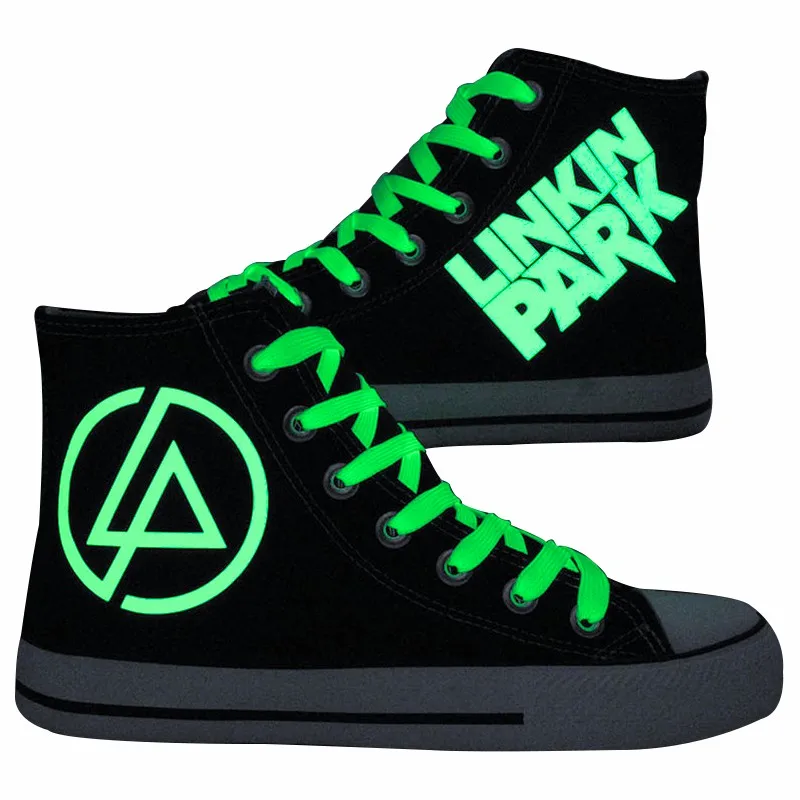 

fluorescent sport shoelace with Fluorescent Patterns Printed Unisex High Top Canvas Shoes- The Linkin Park Printed