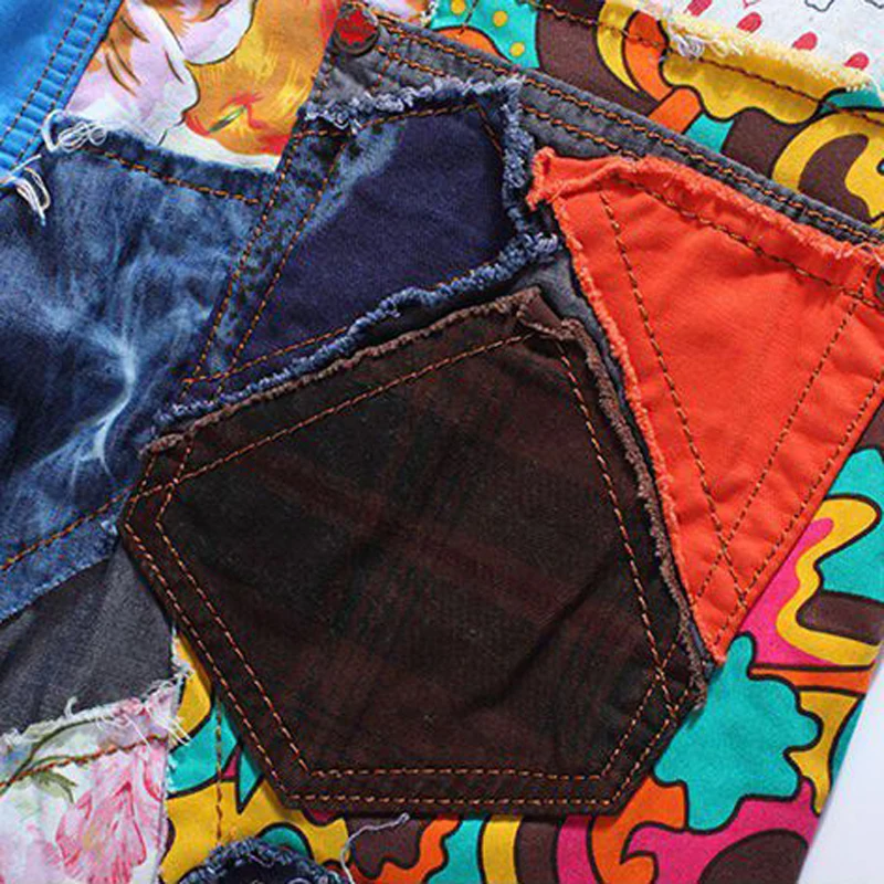 Sokotoo Men's patchwork spliced ripped denim jeans Male fashion slim colored patch buttons fly straight pants 5