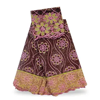 

new arrival style African bazin riche fabric high quality bazin riche getzner and 2yards mesh tulle lace patchwork sewing JBA155
