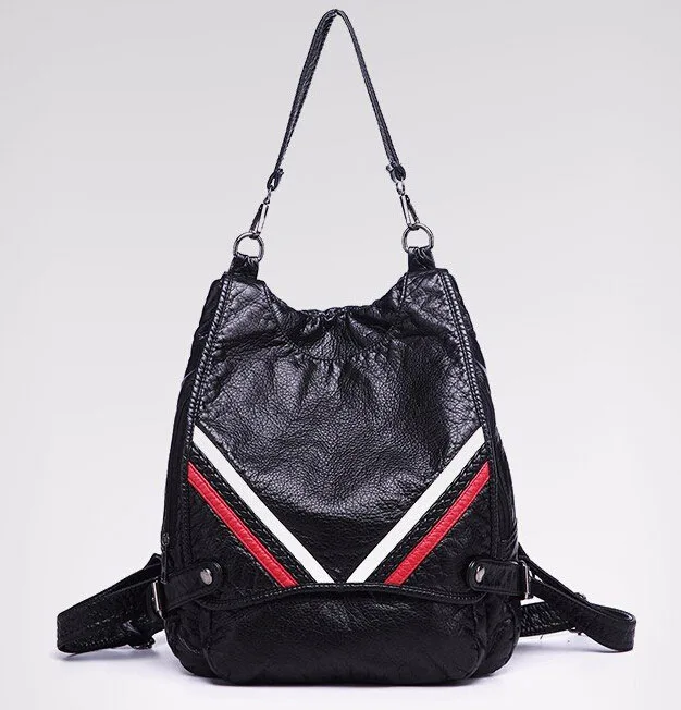 Рюкзак, настоящий мягкий женский рюкзак из искусственной кожи, женский модный рюкзак с ремешком, сумка для ноутбука, повседневный рюкзак для школьниц - Цвет: Black 2