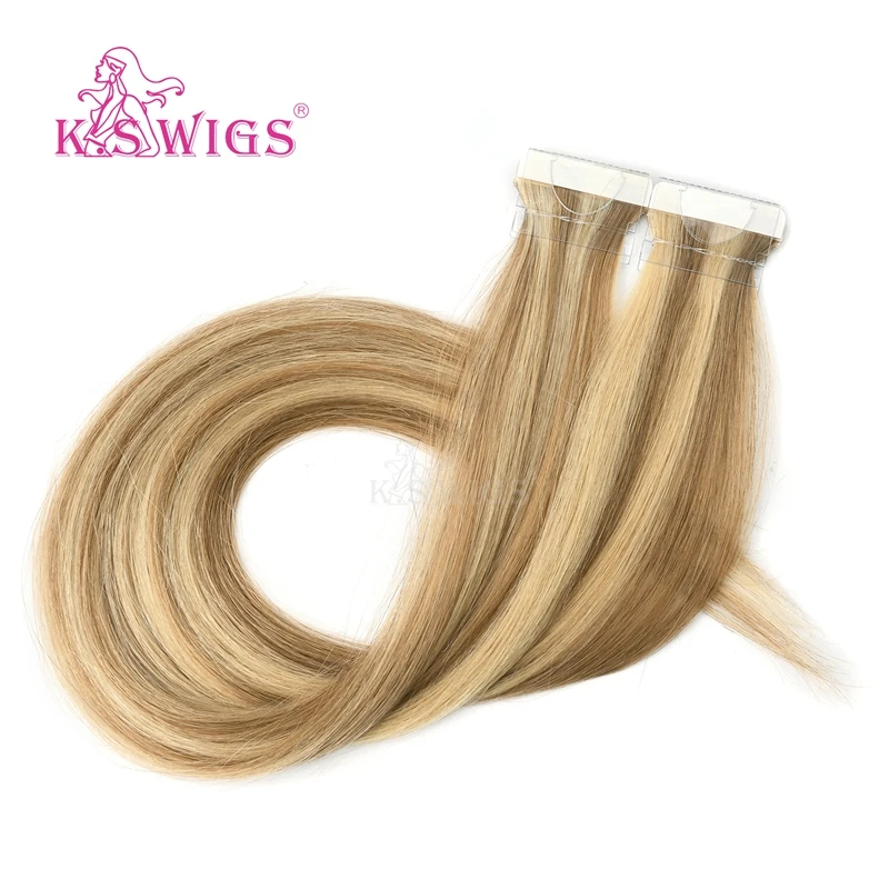 K.S искусственные волосы Remy прямые из искусственной кожи ручная работа лента