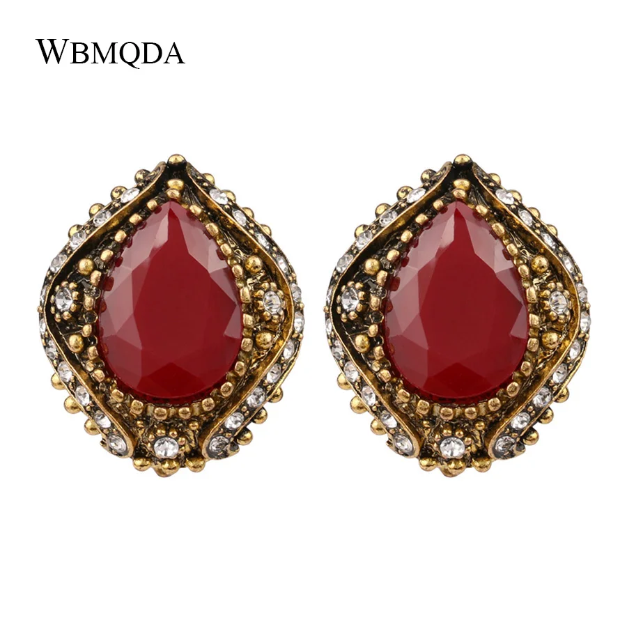 Модные золотые большие красные серьги для женщин богемный зеленый полимерный кристалл клип на массивные серьги Винтажные Ювелирные Изделия