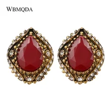 Модные золотые большие красные серьги для женщин богемный зеленый полимерный кристалл клип на массивные серьги Винтажные Ювелирные Изделия