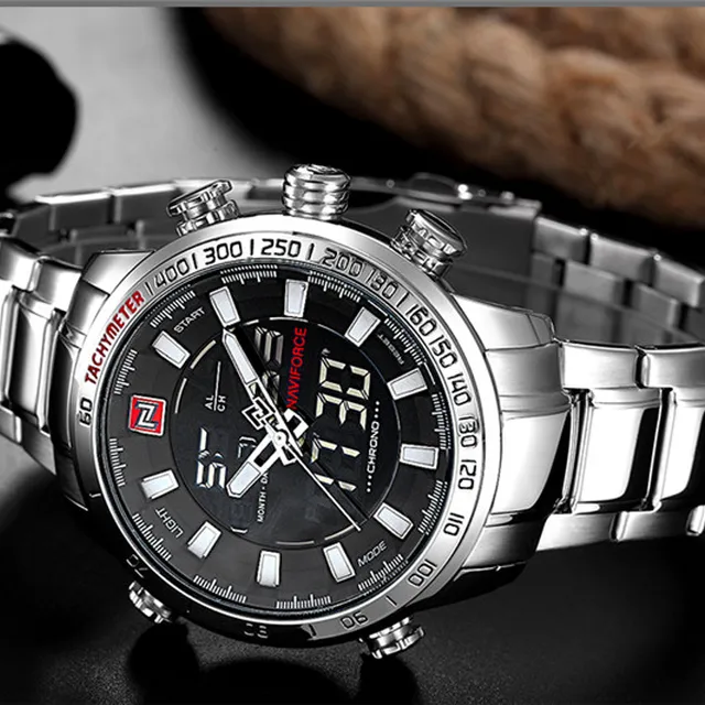 NAVIFORCE Top Brand mężczyźni Military Sport zegarki męskie LED Analog cyfrowy zegarek męski stal kwarcowy zegar Relogio męski 9093 tanie i dobre opinie Quartz Wristwatches Auto Date Complete Calendar Shock Resistant Week Display Water Resistant Stop Watch Back Light Chronograph Multiple Time Zone LED display Alarm NAVIFORCE Top Brand mężczyźni Military Sport zegarki męskie LED Analog cyfrowy zegarek męski stal kwarcowy zegar Relogio męski 9093 tanie i dobre opinie Quartz Wristwatches Auto Date Complete Calendar Shock Resistant Week Display Water Resistant Stop Watch Back Light Chronograph Multiple Time Zone LED display Alarm