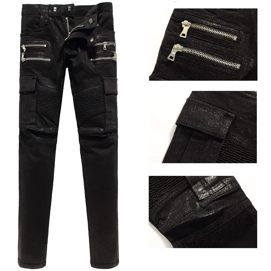 coated moto jeans