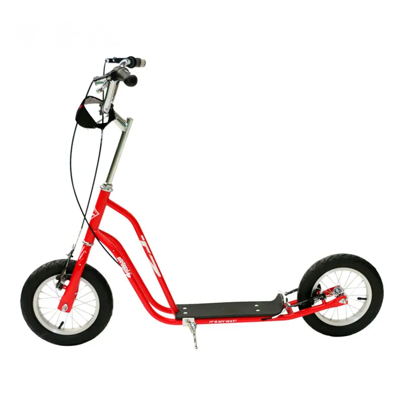 Магазин при фабрике, детский скутер, 12 дюймов большой колесный скутер для взрослых, регулируемый по высоте детский скутер с резиновым колесом, ручной тормоз, взрослый скутер - Цвет: red
