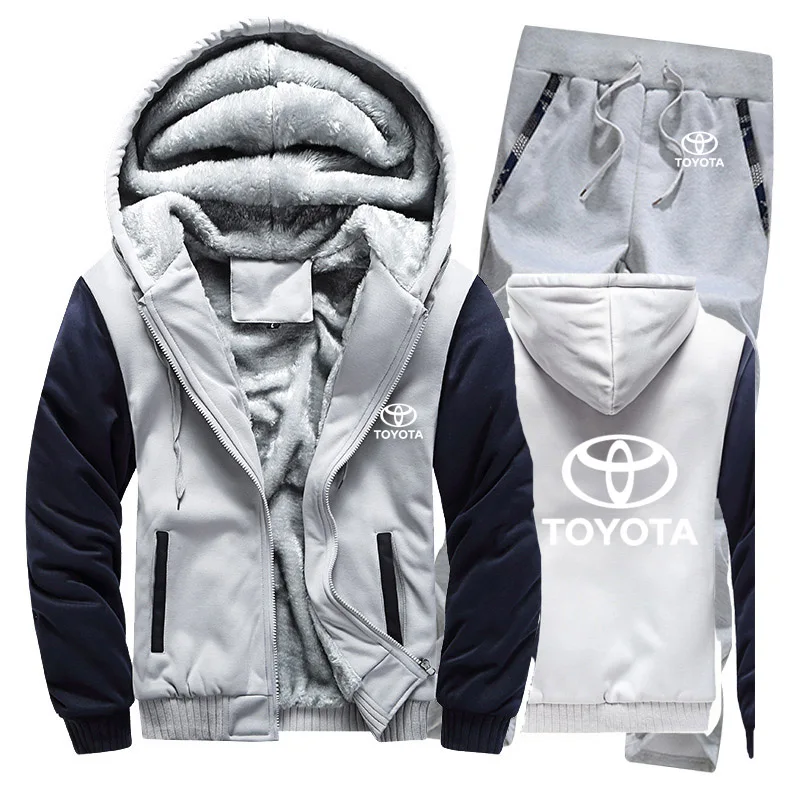 Толстовки для мужчин с логотипом автомобиля Тойота, мужские толстовки с капюшоном, костюм зимний толстый теплый флис, хлопковый спортивный костюм на молнии, мужская куртка+ штаны, комплекты из 2 предметов