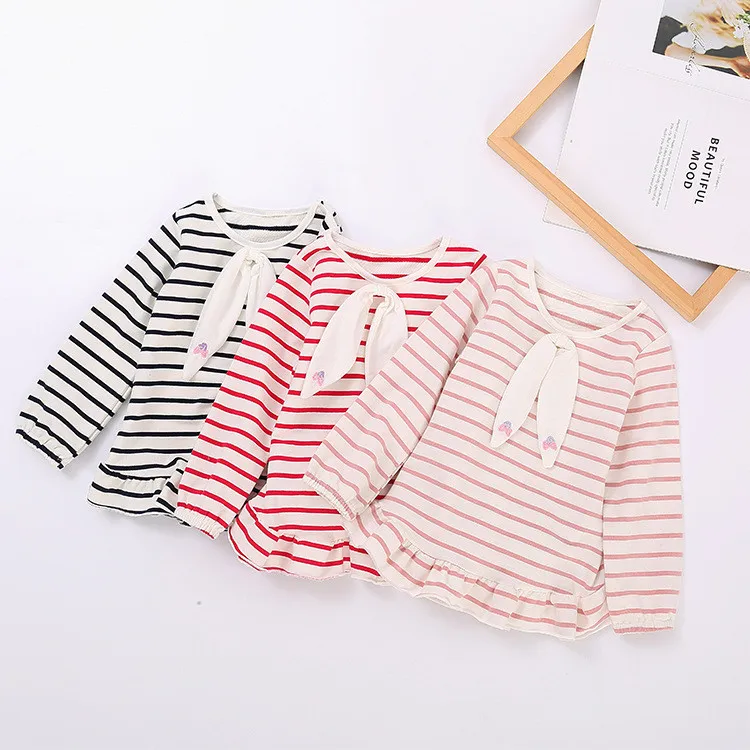 

Todder Kids Baby Girls Striped Cartoon Bow Tops Ruffles Shirt Clothes Outfits Animal Print Children Clothing Top camisetas New
