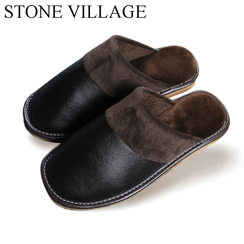 Beste Echt Lederen Schoenen Mannen Vrouwen Winter Thuis Slippers Antislip Rubber Dikke Warme Katoen Slippers Vrouwen Mannen Hoge Kwaliteit