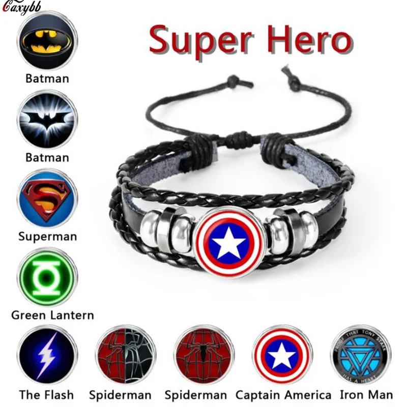 

The Avengers Captain America Shield Deadpool Thor Batman Charms Bracelet Kids Boy Punk Multilayer Leather Bracelete Jewelry