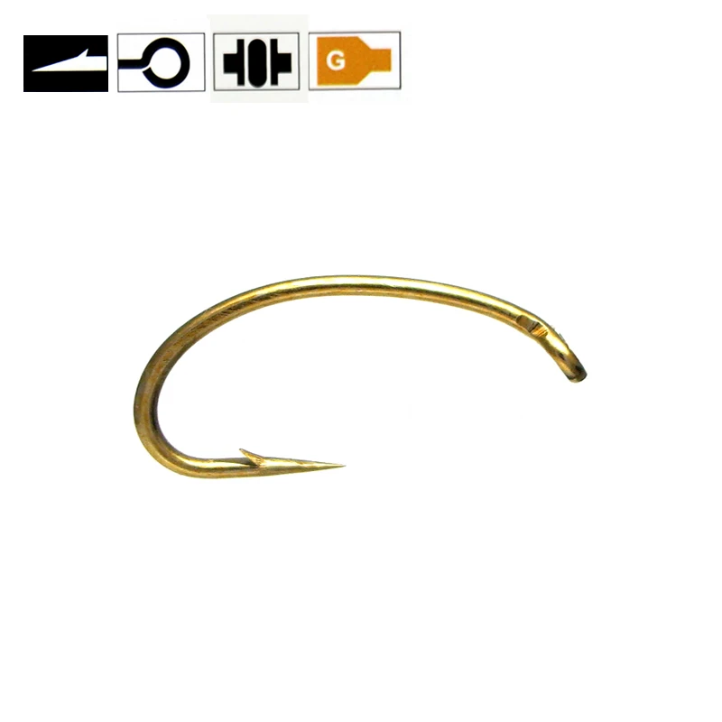 

#14 Gold Color Nymph Stonefly Scud Shrimp Fly Tying Hooks Micro Barb Forged Shank Offset Ringed Hegene Hooks