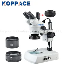 KOPPACE 3.5X-90X тринокулярный микроскоп, 144 светодиодный кольцевой светильник, микроскоп для ремонта мобильных телефонов, WF10X/20 окуляров, 0.5X/2.0X объектив