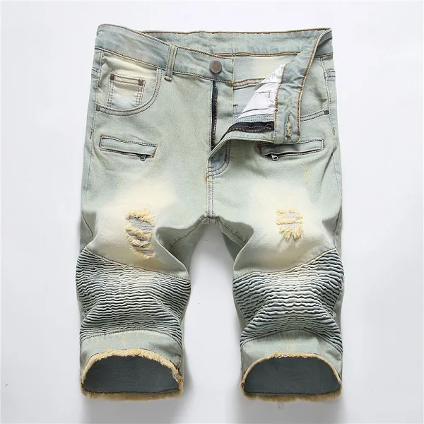 Новые летние мужские байкерские короткие джинсы Ретро плиссированные рваные мотоциклетные джинсовые шорты для мужчин мульти молнии повседневные шорты плюс размер 42 - Цвет: 1745
