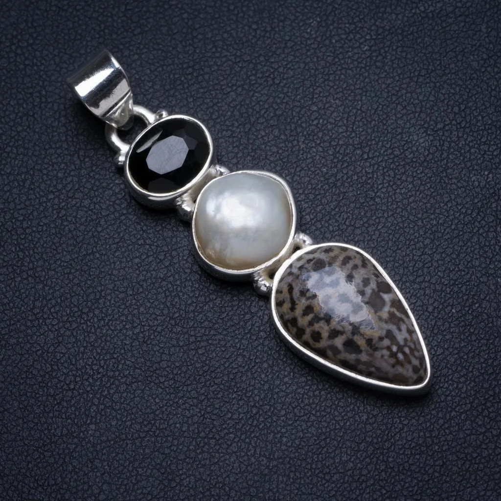 Solid 925 Sterling Silver Handcrafted Jewelry Natural Copper Black Onyx Gemstone Pendant