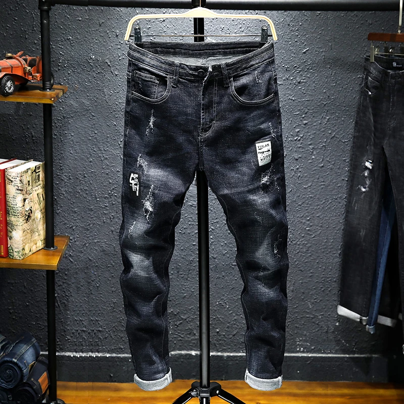 

washed fashion men's cotton with spandex jeans classic denim long pants high quality.
