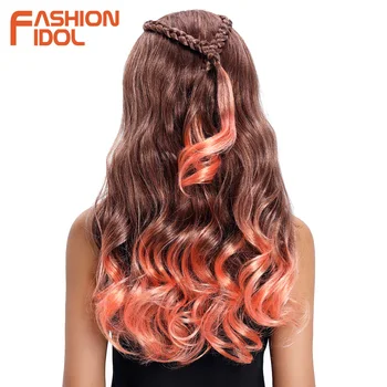 

FASHION IDOL 20inch Deep Wave Bundles With Closure Synthetic Hair Extensions Ombre Pink Water Wave Hair 6Pcs/Pack noble Hair