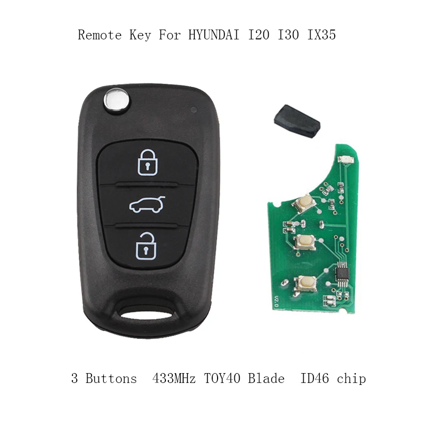 

3 Buttons Folding For HYUNDAI i20 i30 ix35 Key 433MHz ID46 chip TOY40 Blade Remote Key Fob Complete Remote Key
