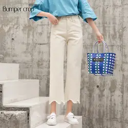 BUMPERCROP белый новый стиль 2019 blcke широкие брюки женские джинсы ботильоны длина деним повседневное минимализм на лето и весну instagram лидер
