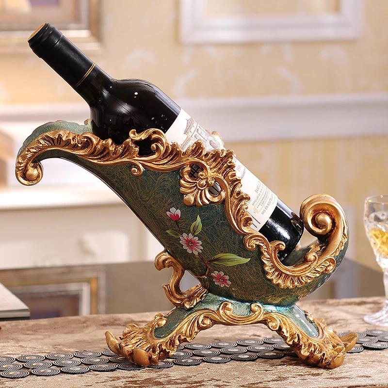 

Europe Luxury Wine Rack Retro Ornament Home Livingroom Resin Wine Holder Wine Tray Creative Desktop Wine BottleStand Decoration