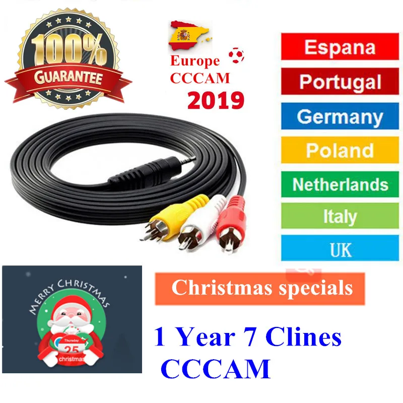 7 линии 1 год CCCAM Европа Линии DVB-S/S2 HD CCCAM ресивер AV кабель для спутниковый ресивер Openbox V7 V8 Nova Португалии Польша