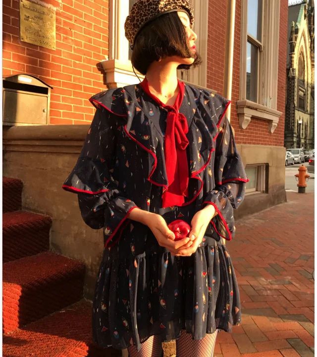 

Layers Ruffles Chiffon Dress Irregular Sexy Lady Tie Spring Summer Robe Femme Vestido Mujer Vestiti Donna