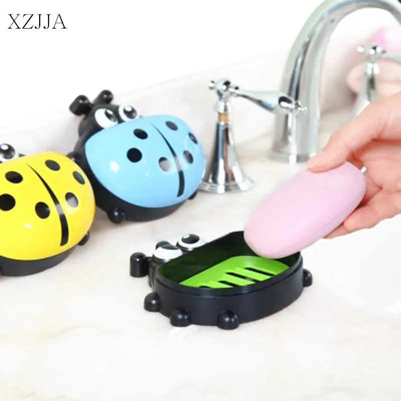 

XZJJA Cute Cartoon Ladybug Soap Box Outdoor Travel Soap Organizers Case Bathroom Waterproof Soap Holder Bathroom Accessories