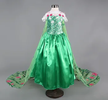 

&E-babe& Wholesale New Girls Elsa Princess Green Dresses Children Party Dress Girls Carnival Halloween Christmas Costume