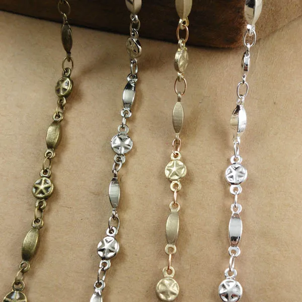 5mm Circle Star Beads Link Chains Findings Metal Brass DIY Women's