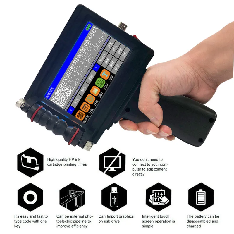 Acheter Imprimante portative tenue dans la main Mini Machine d impression d étiquettes à jet d encre écran tactile 600DPI intelligente USB QR Code imprimante d étiquettes à jet d encre