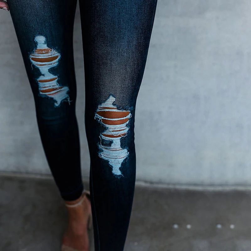 2019 new Classic Distressed Jeans Women Mid Waist Stretchy Ripped True Denim Pants Skinny Pencil Jeans Woman C0990