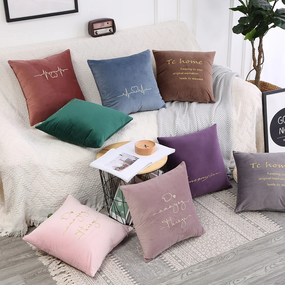 

INS small fresh solid color sofa hug pillowcase gold silk embroidered style cushion cover Cushion Cover Pillow Cover
