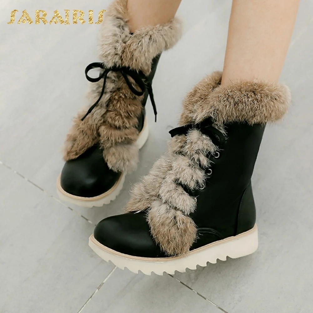 

SARAIRIS brand new Warm Fur Winter Boots Woman Shoes Lace Up Paltform Add Fur Wholesale New Fashion 5 Colors Ankle Boots Female